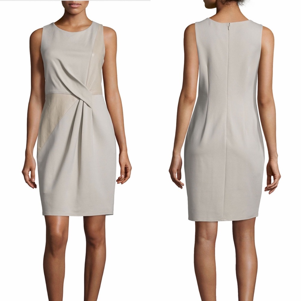 Halston Heritage Combo Sheath Leather Dress